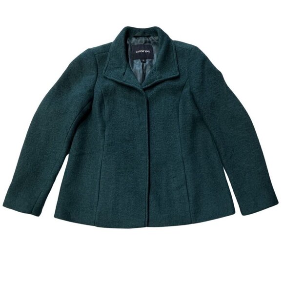 LANDS' END Wool Short Coat Jacket Women Size 8 Green Winter Boxy Retro Gorpcore - Picture 14 of 14